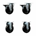 Service Caster 4'' Hard Rubber Wheel Swivel Top Plate Caster Set with 2 Posi Brakes 2 Rigid, 4PK SCC-20S414-HRS-PLB-2-R-2